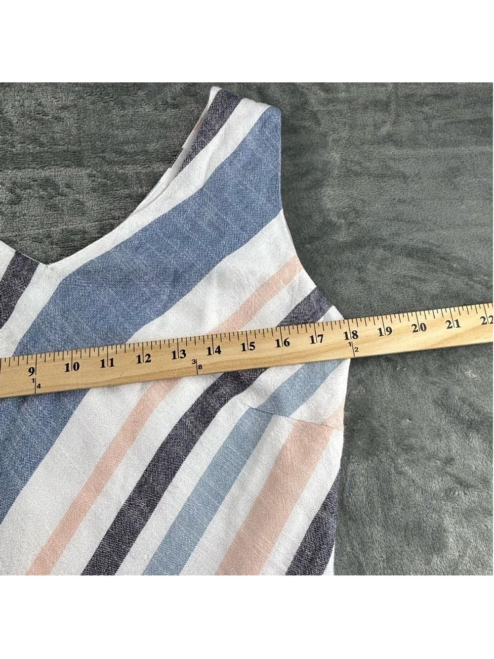 Charlie B Dress Women M Linen Blend Striped Light A-Line Coastal ResortWear Blue - Picture 9 of 14